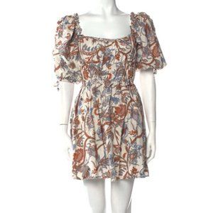 NWOT. House of Harlow 1960 Beige Floral Paisley Puff Sleeve Mini Dress Womens XL